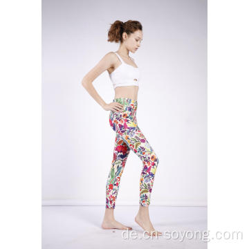 Damen Floral Printed High Waist High Elastic Leggings